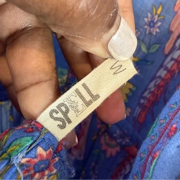 Spell Lovebird Half Moon Gown Deep Sky Blue Maxi Dress Size M Boho Festival - Picture 14 of 15